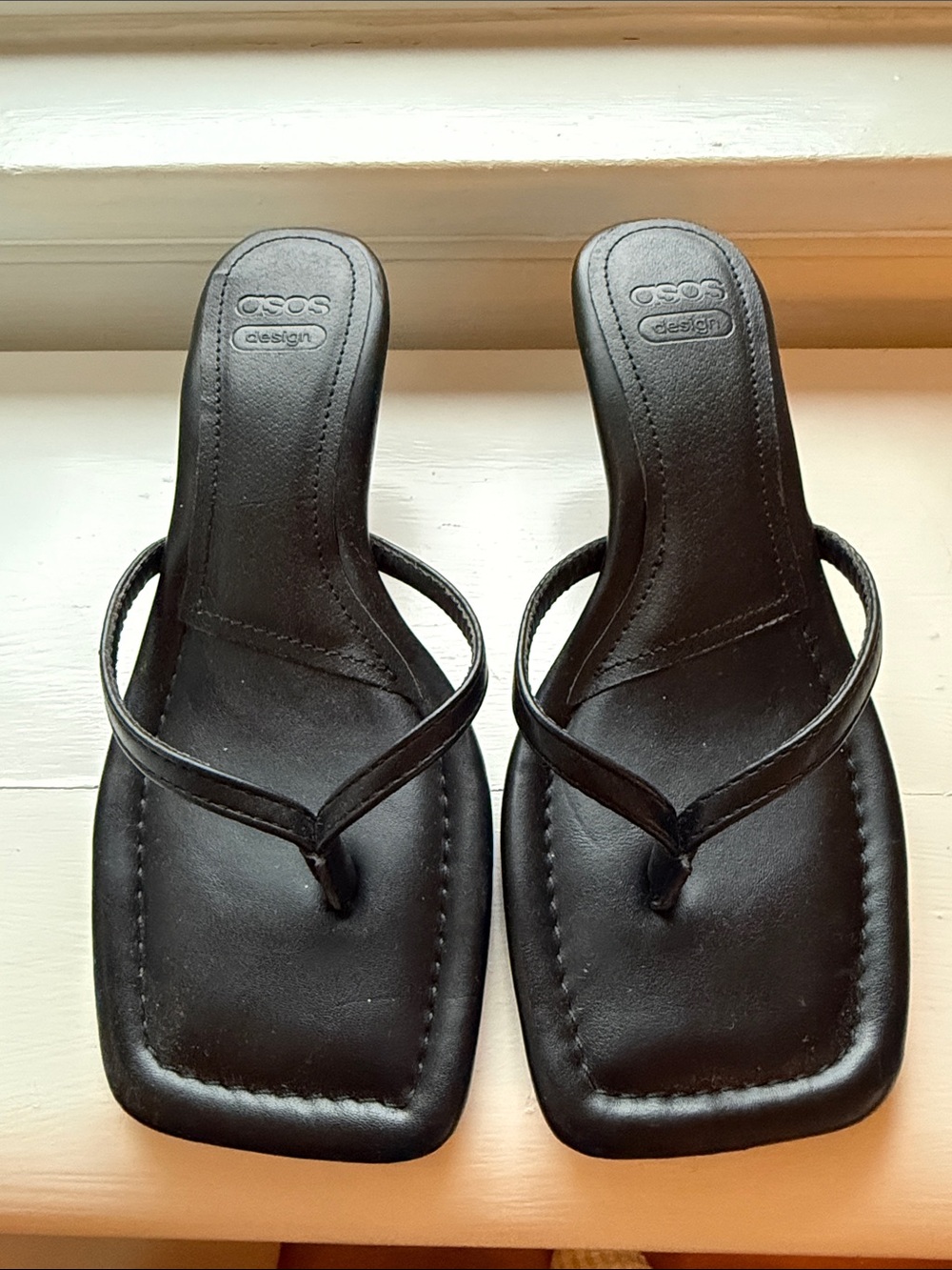 ASOS Black Square-Toe Thong Mules